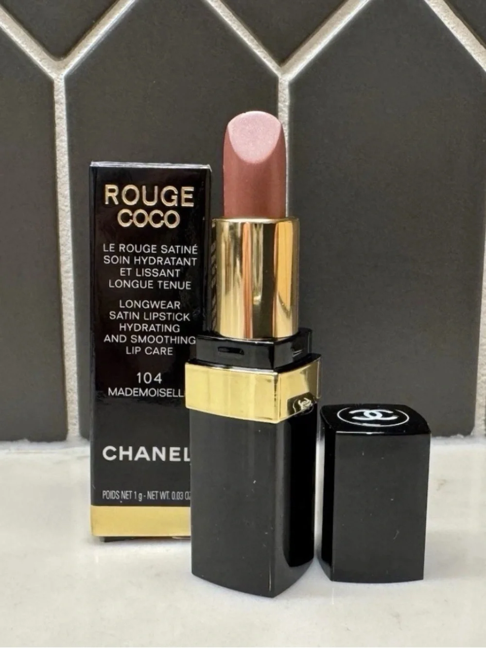 Chanel Rouge Coco Satin Lipstick - 104 Mademoiselle (Pink Nude) travel size